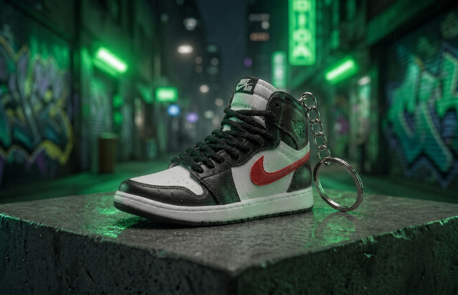 Black Toe Red mini sneakers keychain — Air Jordan 1 charm in solid metal by Bakost