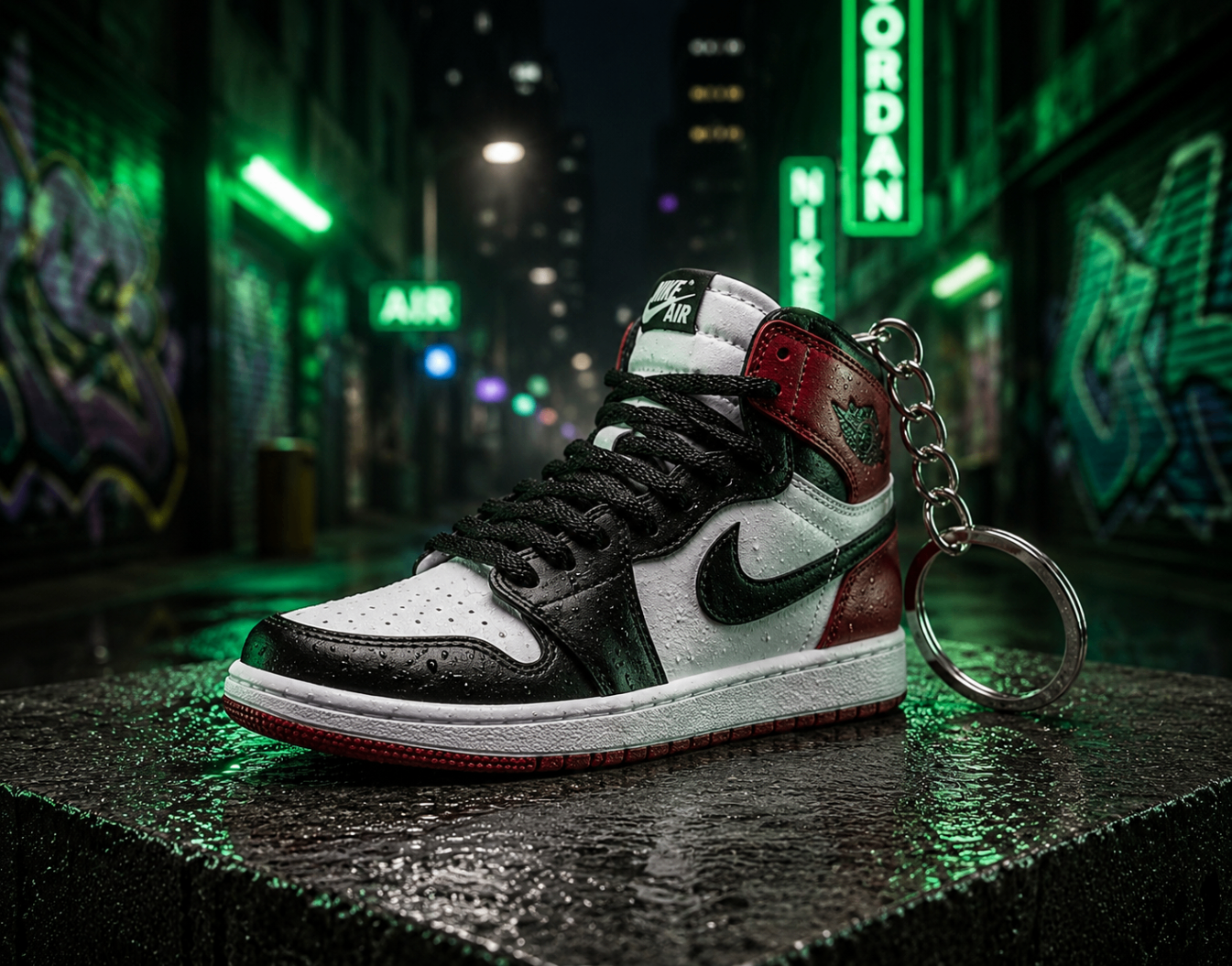 AJ1 "Black Toe Pine" mini sneakers keychain — Air Jordan 1 charm in solid metal by Bakost