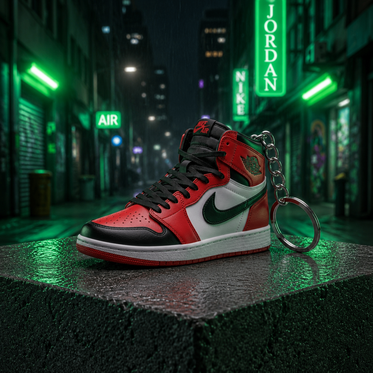Air Jordan 1 Bred Toe Pine mini sneakers keychain — Air Jordan 1 charm in solid metal by Bakost
