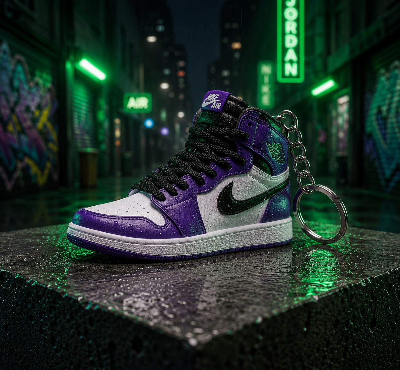 AJ1 "Court Purple Splatter" mini sneakers keychain — Air Jordan 1 charm in solid metal by Bakost