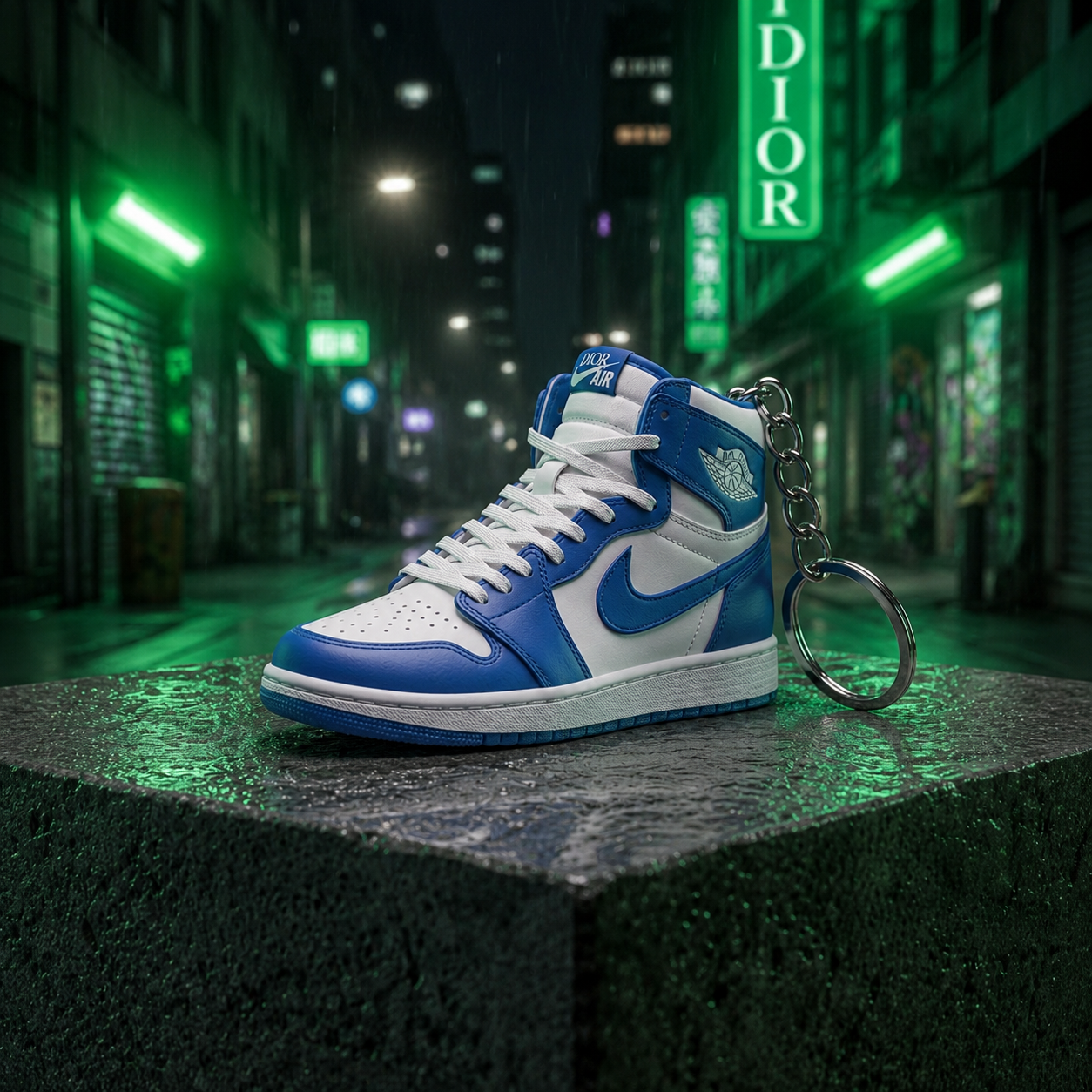 AJ1 "Dior Blue" mini sneakers keychain — Air Jordan 1 charm in solid metal by Bakost