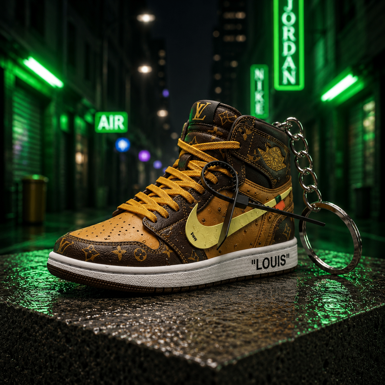 AJ1 LV x Off-White mini sneakers keychain — Air Jordan 1 charm in solid metal by Bakost