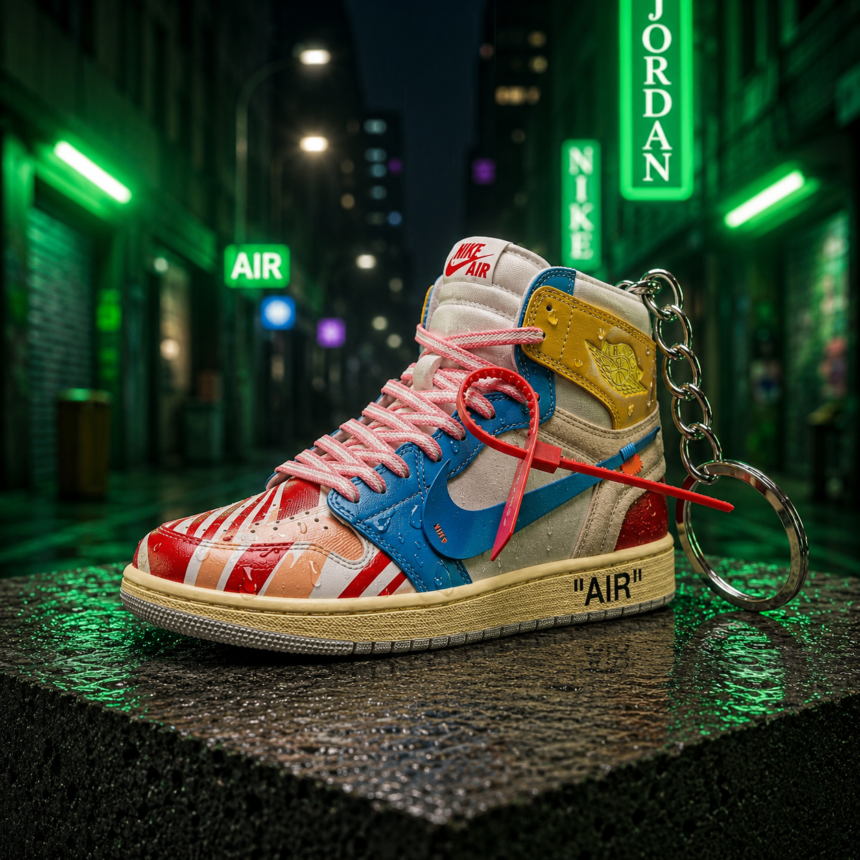 AJ1 Off-White "Parra" mini sneakers keychain — Air Jordan 1 charm in solid metal by Bakost
