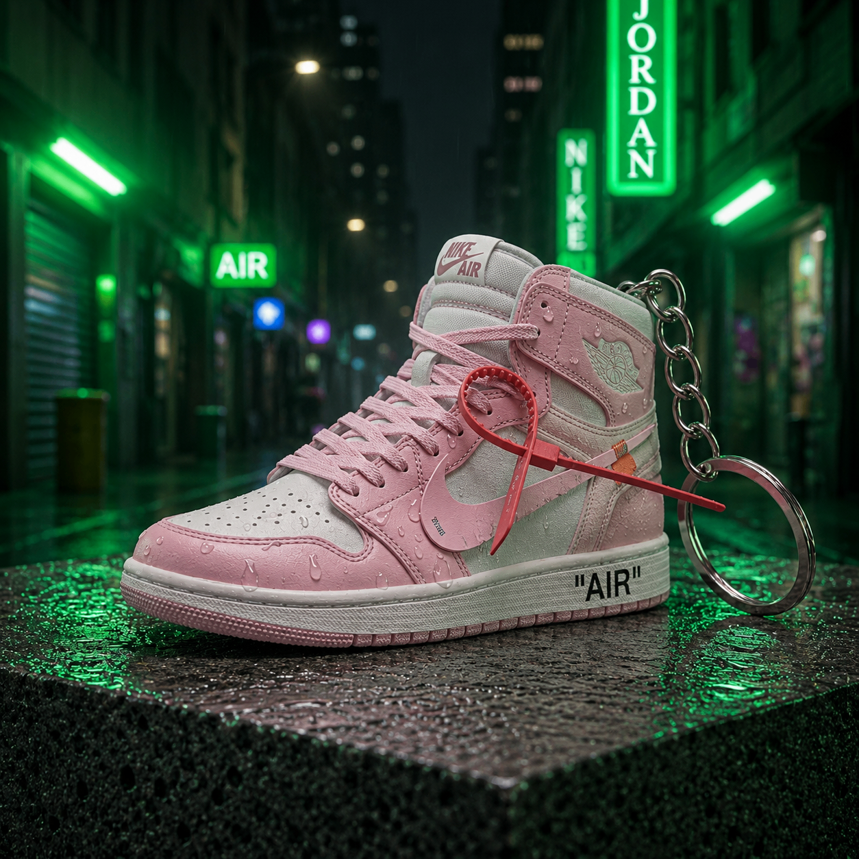Air Jordan 1 Off-White Pink mini sneakers keychain — Air Jordan 1 charm in solid metal by Bakost
