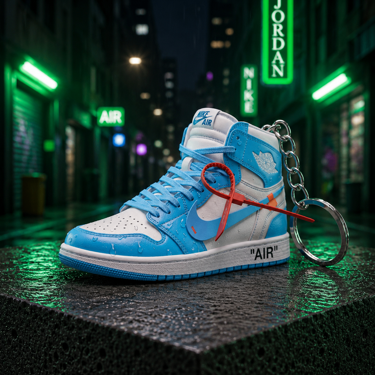 Air Jordan 1 Off-White UNC mini sneakers keychain — Air Jordan 1 charm in solid metal by Bakost