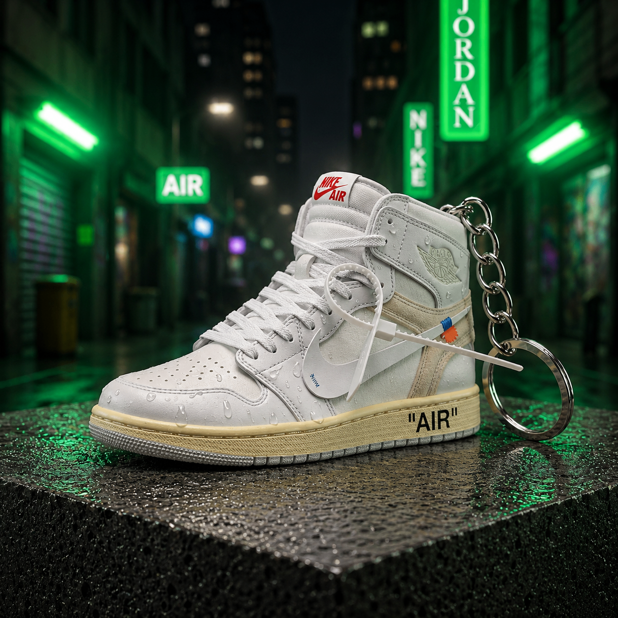 AJ1 Off-White "White" mini sneakers keychain — Air Jordan 1 charm in solid metal by Bakost