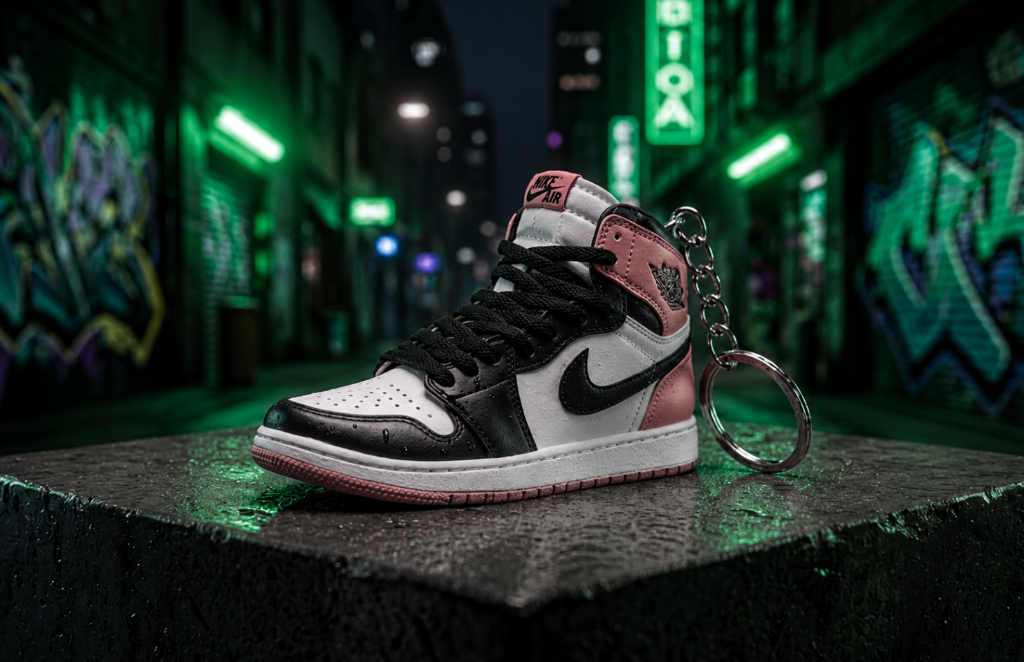 Rust Pink mini sneakers keychain — Air Jordan 1 charm in solid metal by Bakost