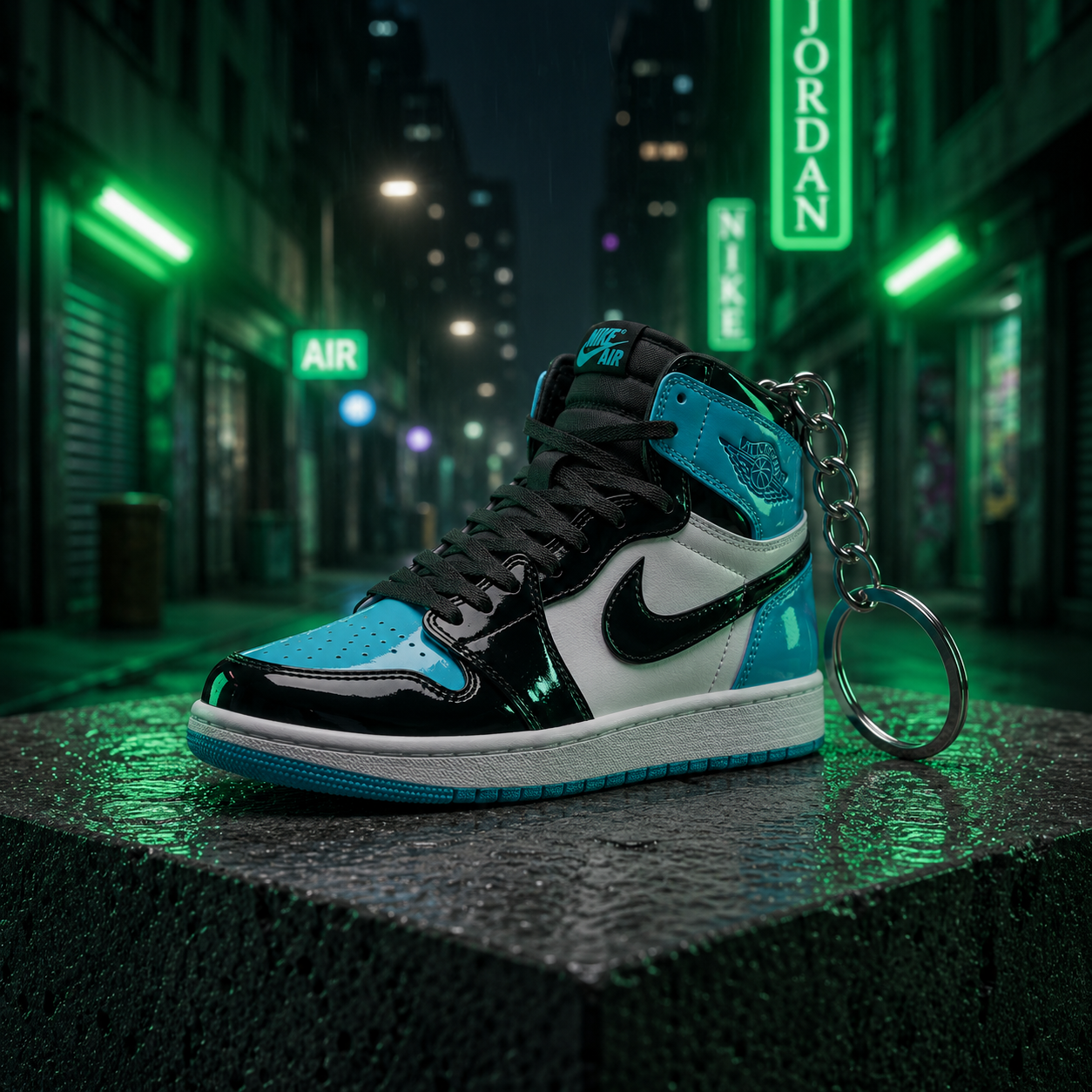 Air Jordan 1 UNC Patent mini sneakers keychain — Air Jordan 1 charm in solid metal by Bakost