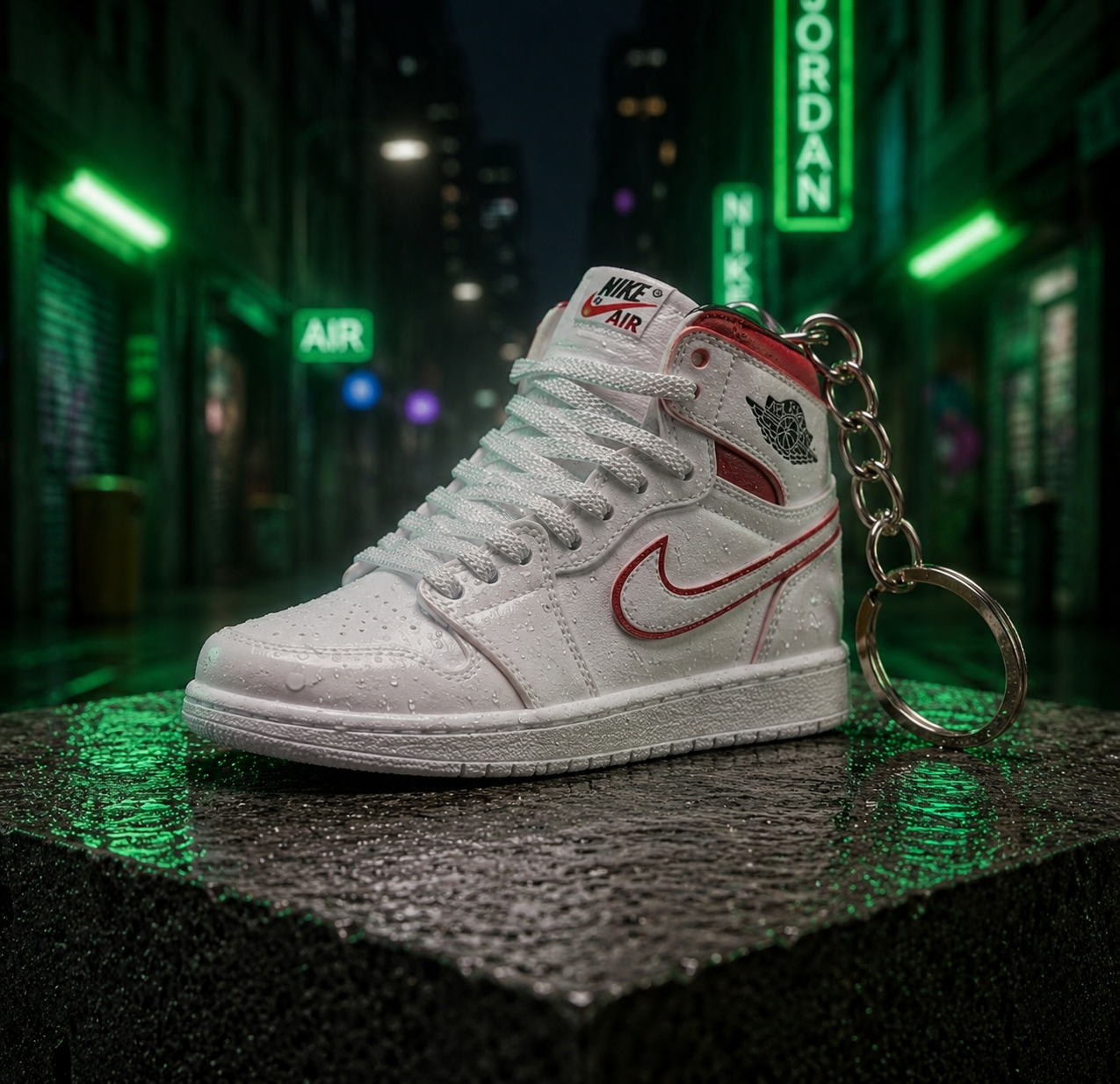 Air Jordan 1 White Red mini sneakers keychain — Air Jordan 1 charm in solid metal by Bakost