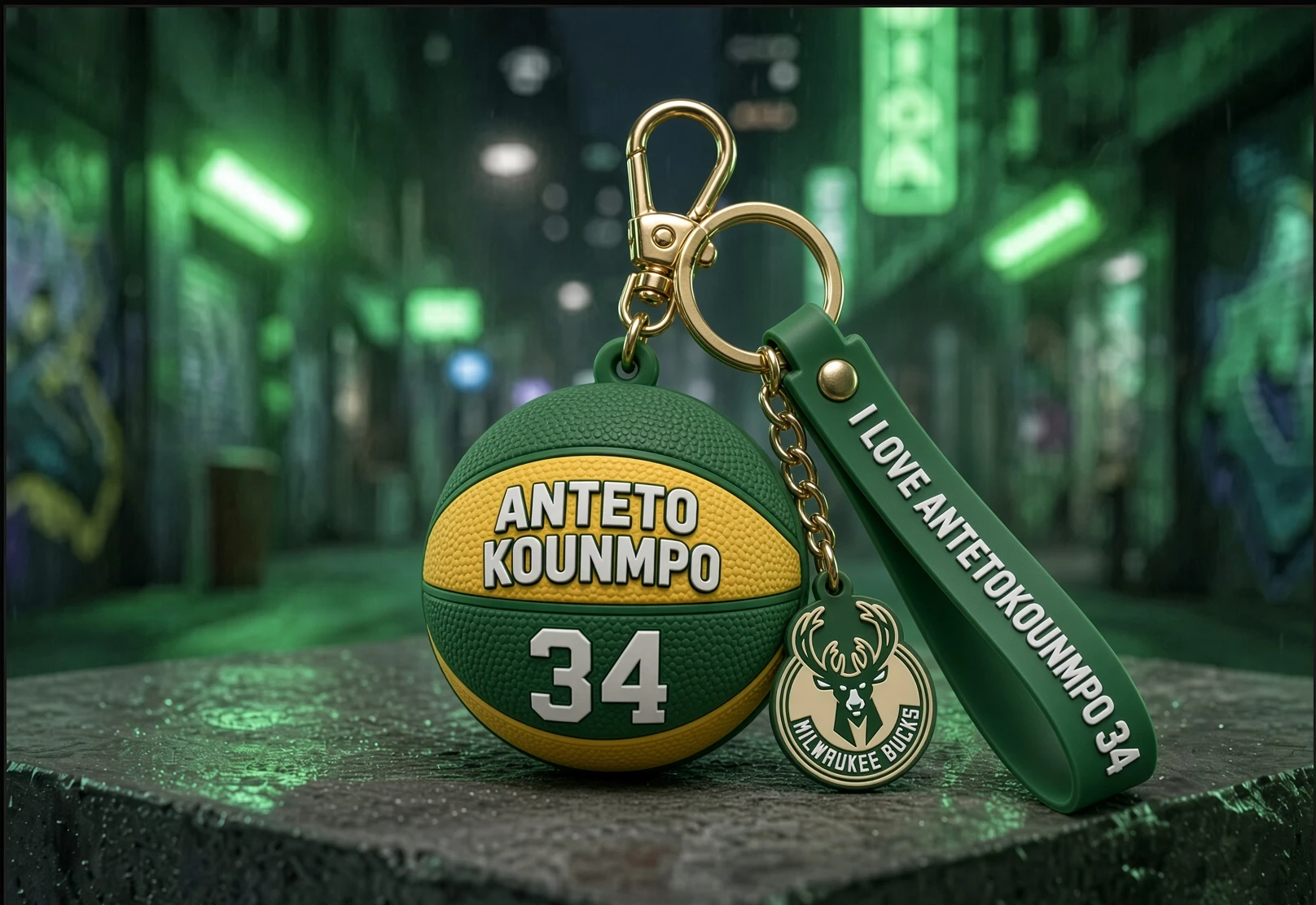 Mini Ball Green & Gold 34 mini sneakers keychain — sneaker charm in solid metal by Bakost