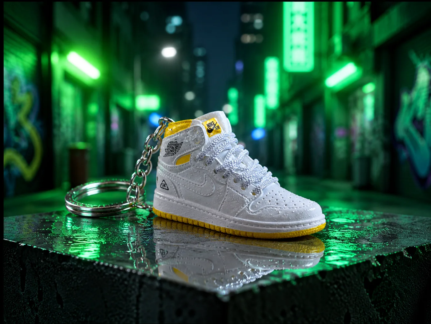 Mini White Yellow Sole mini sneakers keychain — sneaker charm in solid metal by Bakost